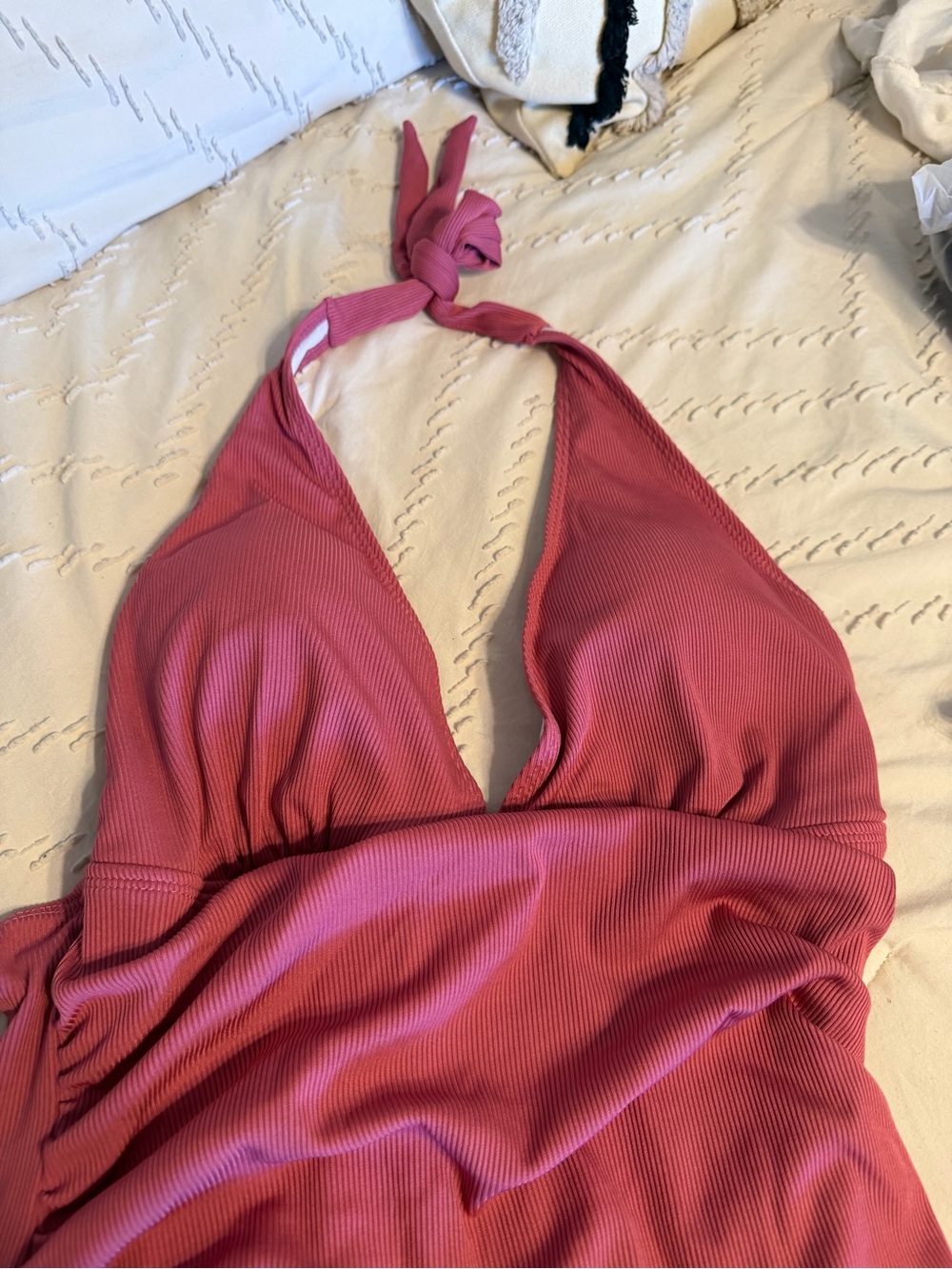 Halter Ribbed One-Piece Tank Top - Pink - Picture 2 of 4
